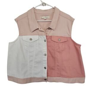 C Established 1946 Women's Denim Vest 22/24W Pink Colorblock‎ Western Summer